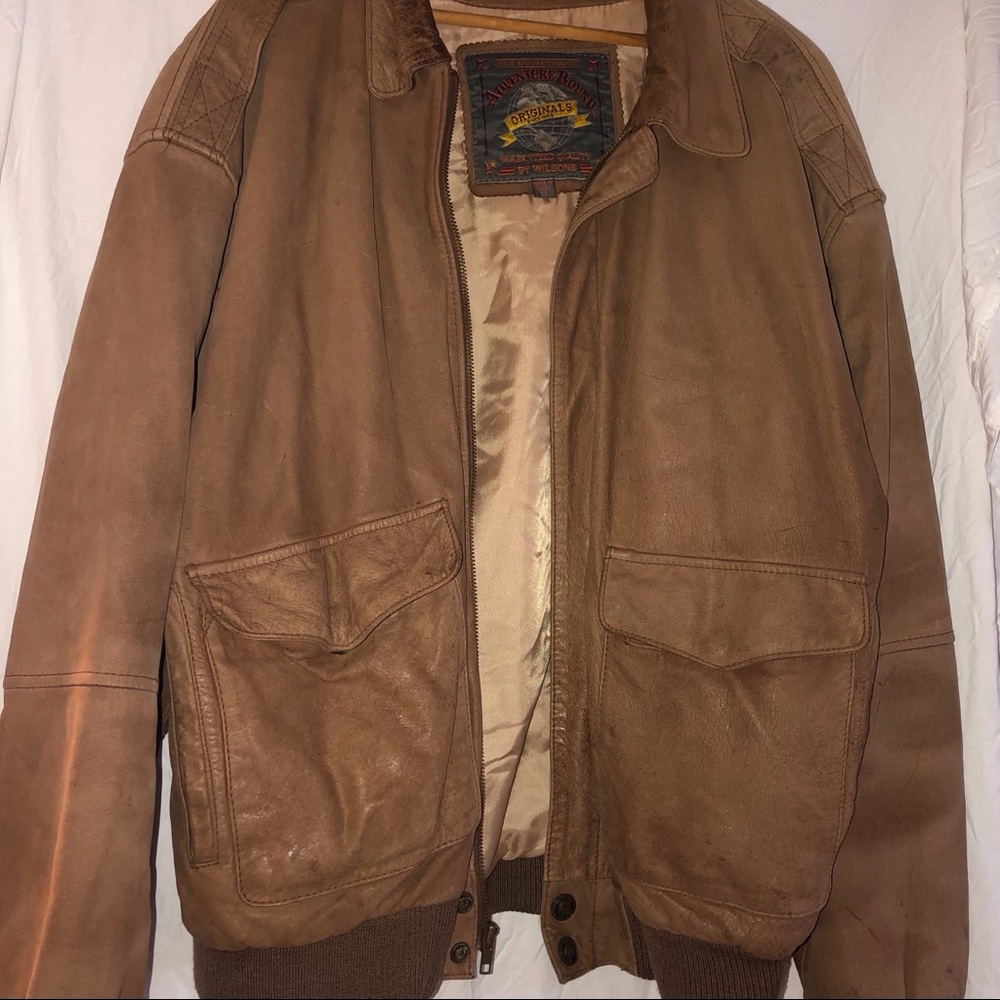Brown Leather Bomber Jacket